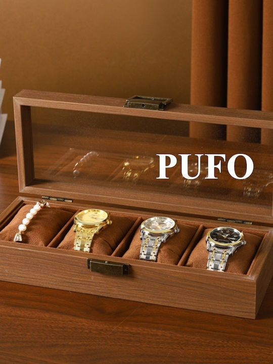 Elegant Wooden Case Storing Organizing 4 Watches Pufo Noble Model Brown