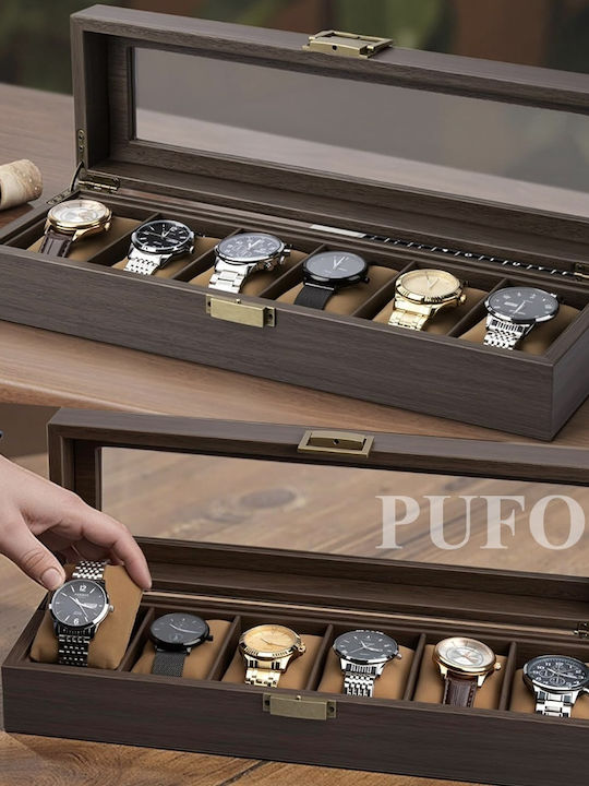 Елегантна Дървена Кутия За Съхранение И Организация 6 Часа Pufo Elite Модел Кафява