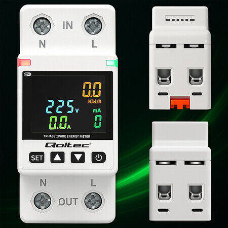 Qoltec Energy Analyzer Electric Panel Digital Rail Single-Phase Wi-Fi Tuya 50981