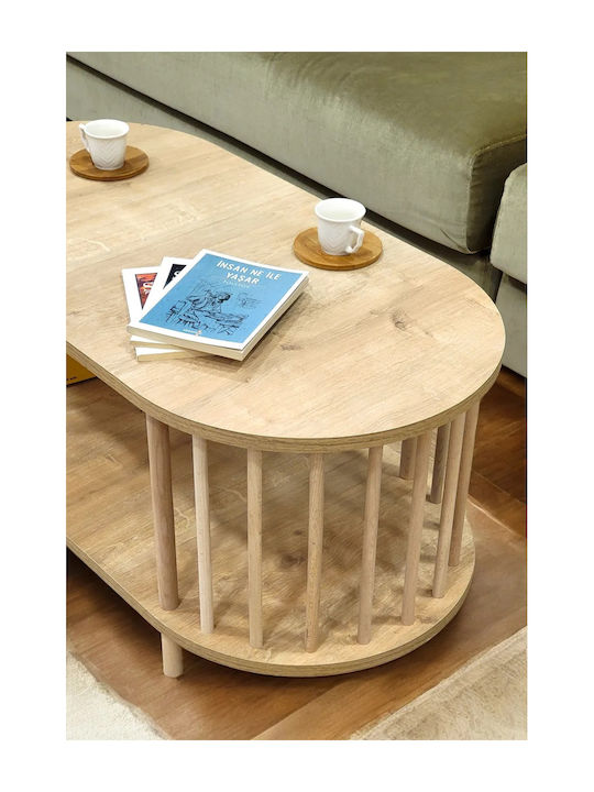 Ovaler Kaffeetisch für das Wohnzimmer – Holz mit 2 Regalen und Zeitungsfach