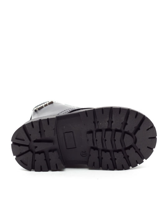 Lederne Kinderstiefel mit Schnürsenkeln Schwarz