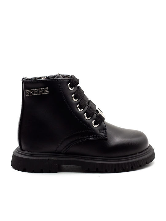 Lederne Kinderstiefel mit Schnürsenkeln Schwarz