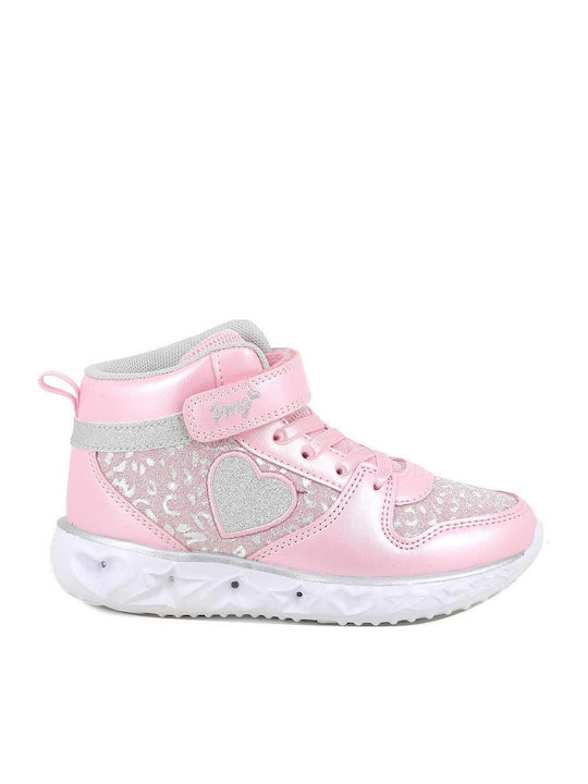 Anatomisch Kinderstiefeletten mit Klettverschluss & Lichtern Rosa