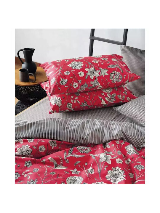 Kentia Bettbezug-Set Baumwollsatin Übergröße mit 2 Kissenbezügen 220x240 Alida Rot