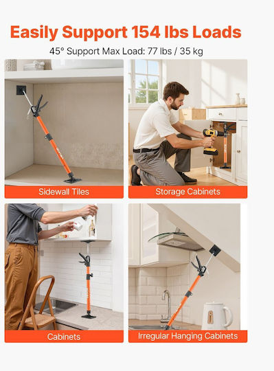 Vevor Cabinet Jack Support Post 2 Pieces Telescopic Quick Support Steel Rod 54-155 Cm Adjustable Third Hand System Capacity Up To 70 Kg Cabinet Installation Drywall Lifting Load Bars