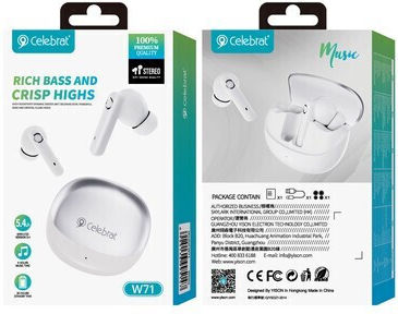 Celebrat W71 In-ear Bluetooth Handsfree Earphones with Charging Case White