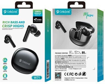 Celebrat W71 In-Ear Bluetooth-Freisprecheinrichtung Kopfhörer mit Ladeetui Schwarz