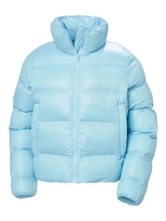 Women's Short Puffer Jacket for Winter Light Blue