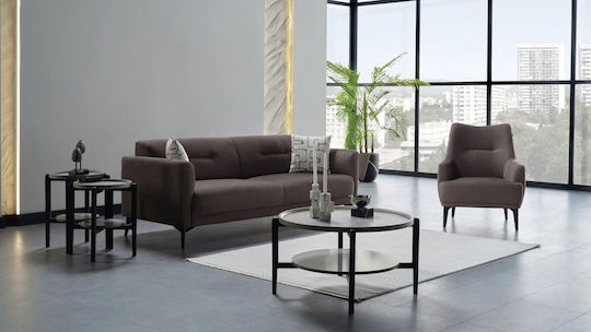 Truva Τριθέσιος Καναπές Brown 215x91x83εκ.