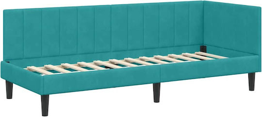 Single Bed Upholstered with Velvet Turquoise with Slats for Mattress 80x200cm