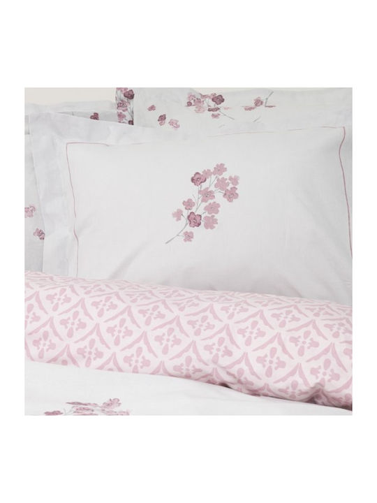 Nima Duvet Cover Set Cotton Single with Pillowcase 160x240 Roselle White-pink