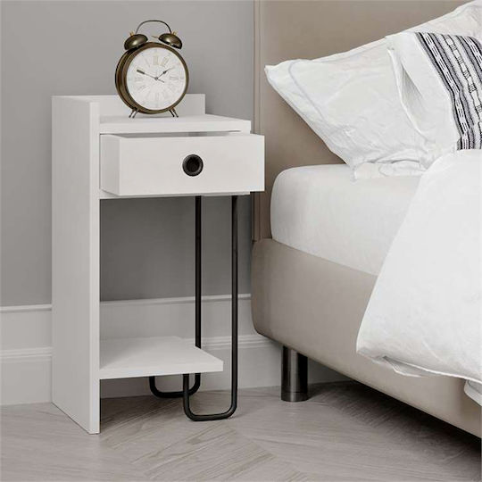Sirius Wooden Bedside Table with Metallic Legs White 32x30x61cm