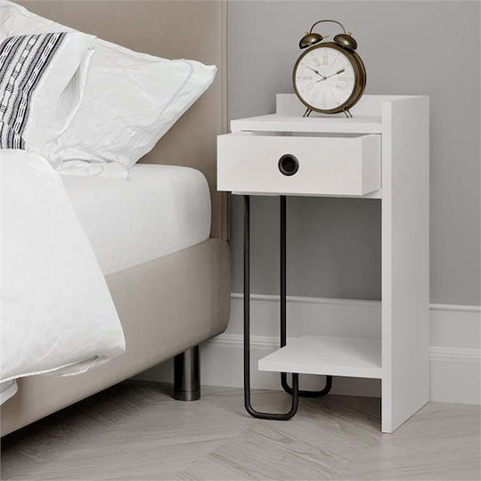 Sirius Wooden Bedside Table with Metallic Legs White 32x30x61cm