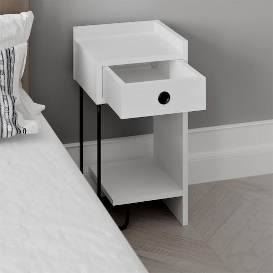 Sirius Wooden Bedside Table with Metallic Legs White 32x30x61cm