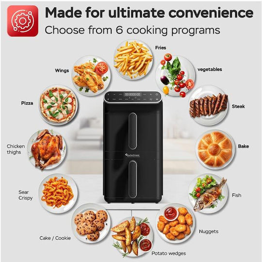 Turbotronic Air Fryer with Double Detachable Bucket 11lt Black TT-AF500D