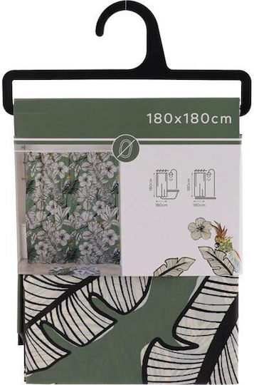 Shower Curtain 180x180cm Tropical Leaves and Parrots