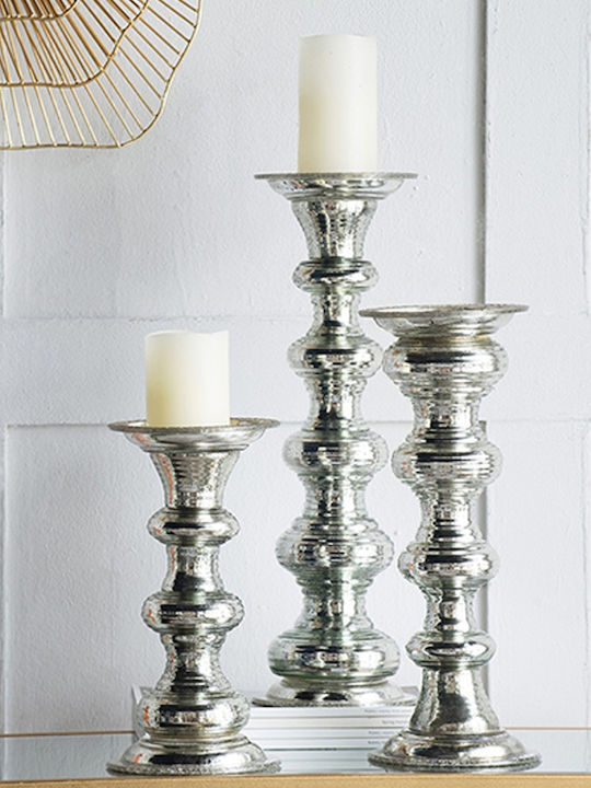 Artekko Pillar Κηροπήγιο Γυάλινο σε Ασημί Χρώμα 15.6x15.6x37.5εκ.