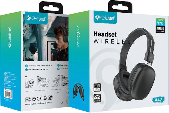 Celebrat A42 Wireless / Wired Over Ear Headphones with 21 hours of Operation Black