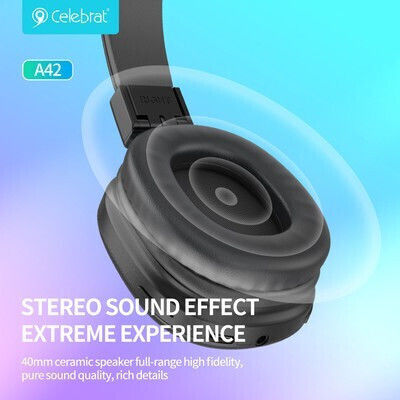 Celebrat A42 Wireless / Wired Over Ear Headphones with 21 hours of Operation Black