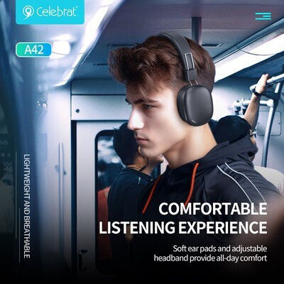 Celebrat A42 Wireless / Wired Over Ear Headphones with 21 hours of Operation Black