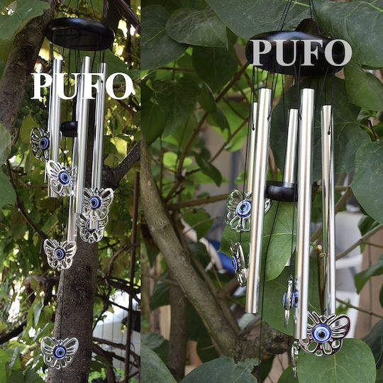 Silver Metal 5-tube Wind Chime 6 Butterflies Feng-shui Model Home Garden
