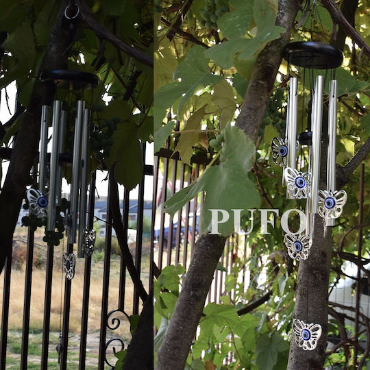 Silver Metal 5-tube Wind Chime 6 Butterflies Feng-shui Model Home Garden