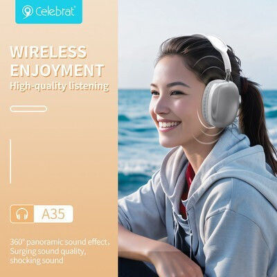 Celebrat A35 Wireless / Wired Over Ear Headphones with 10 hours of Operation Black