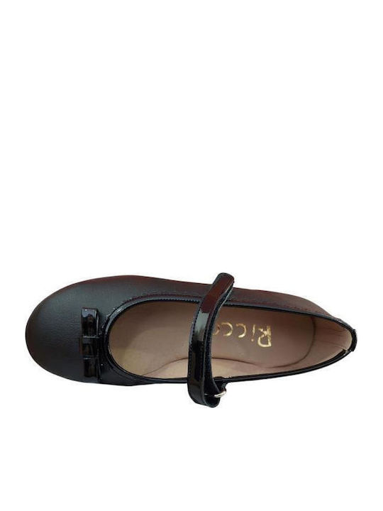Kids Anatomic Leather Ballerinas with Hoop & Loop Closure Black