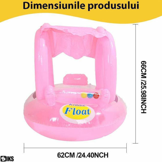 Siks Inflatable Baby Float Canopy Anti-Tip Function Ring-Shaped Pool Float Roof Size 62 Cm Diameter X 66 Cm Height Pink