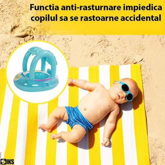 Siks Colac Gonflabil Pentru Bebeluși Cu Copertină Funcție Anti-răsturnare Inel De Înot Diametru 62 Cm Înălțime 66 Cm Albastru