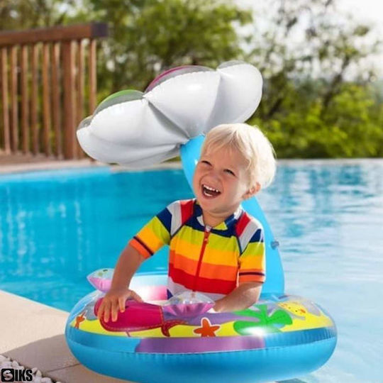 Inel Gonflabil De Înot Pentru Bebeluși Copii Siks Parasolar De Protecție Podea Inel Piscină Dimensiune 70 Cm X 80 Înălțime Coada Sirenei Stil Umbrelă Albastru