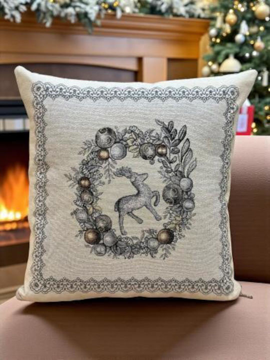 Linea Home Χριστουγεννιάτικη Διακοσμητική Μαξιλαροθήκη Τετράγωνη Μπεζ 45x45εκ.