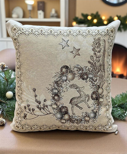 Linea Home Husă Decorativă de Crăciun pentru Pernă Pătrată Bej 45x45buc