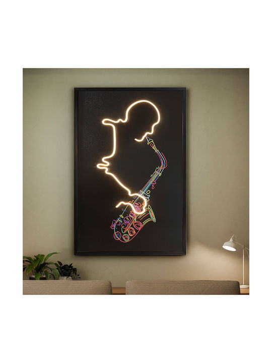 Painting Saxophonist with LED Lighting Black Frame 80x120cm Schuller 724739