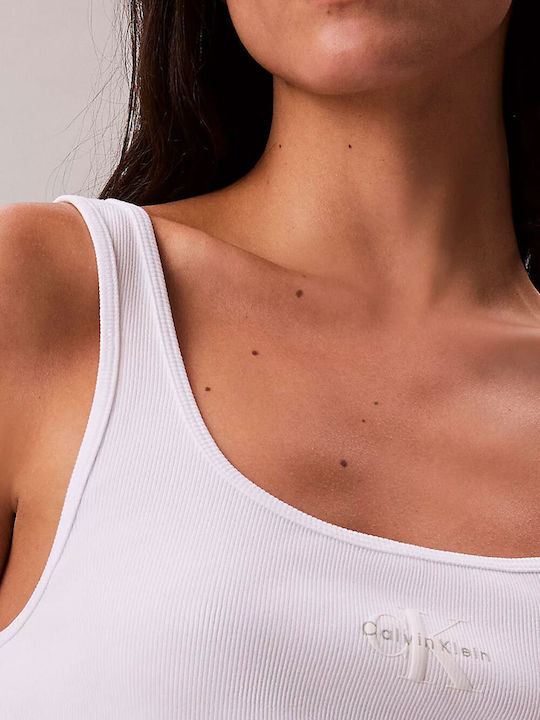 Damen Bluse Baumwolle Ärmellos Brilliant White