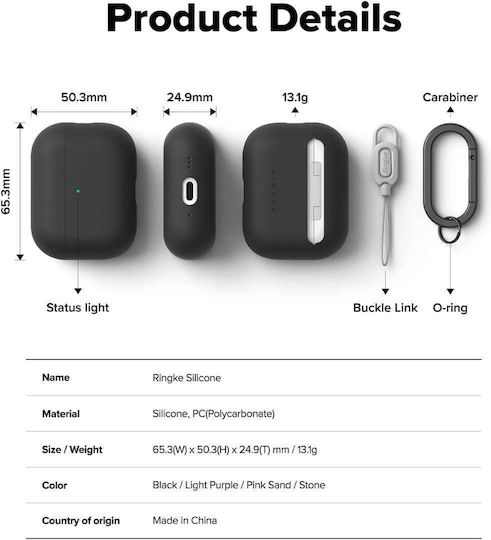 Ringke Silicone Case Silicone with Hook in Black color for Apple AirPods Pro 3