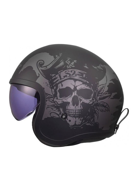LS2 Spitfire II Willy Matt Black/Grey Κράνος Μηχανής Jet ECE 22.06 1000gr με Sunvisor