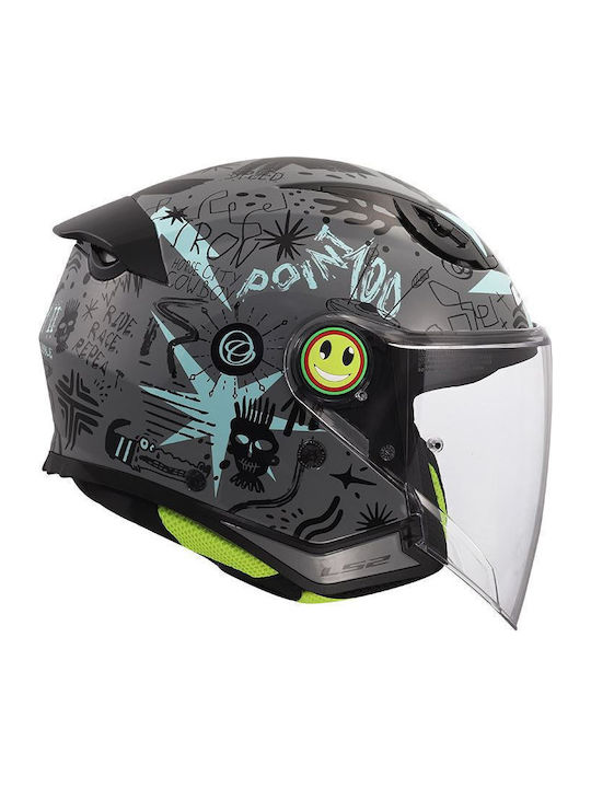 LS2 Funny II Scrimble Grey/Blue Children's Motorcycle Helmet Jet ECE 22.06 1100gr
