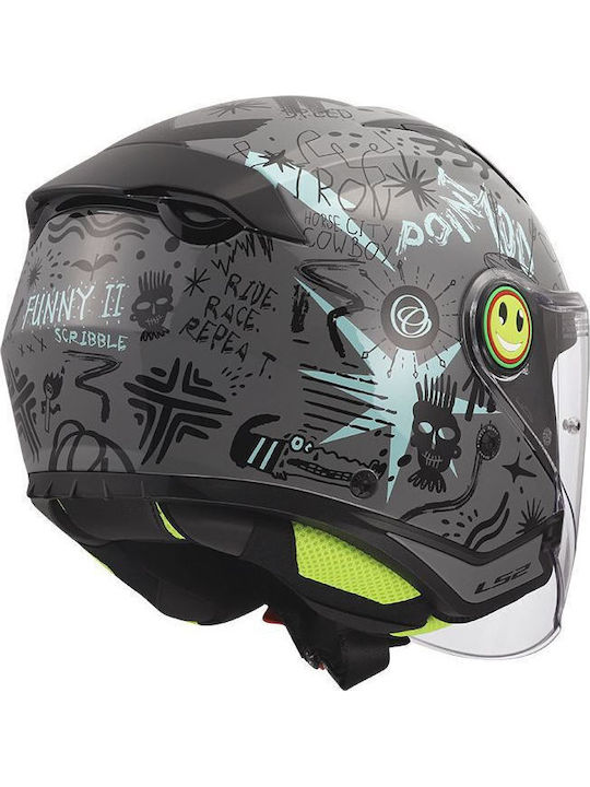 LS2 Funny II Scrimble Grey/Blue Children's Motorcycle Helmet Jet ECE 22.06 1100gr