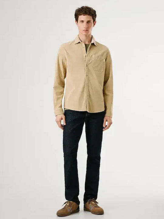 Clayton Langärmeliges Zeichenfolge Overshirt in Normale Passform Beige