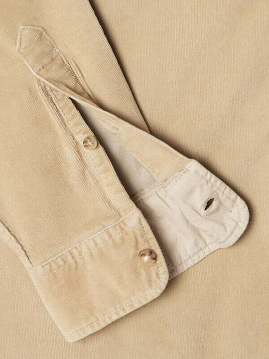 Clayton Langärmeliges Zeichenfolge Overshirt in Normale Passform Beige