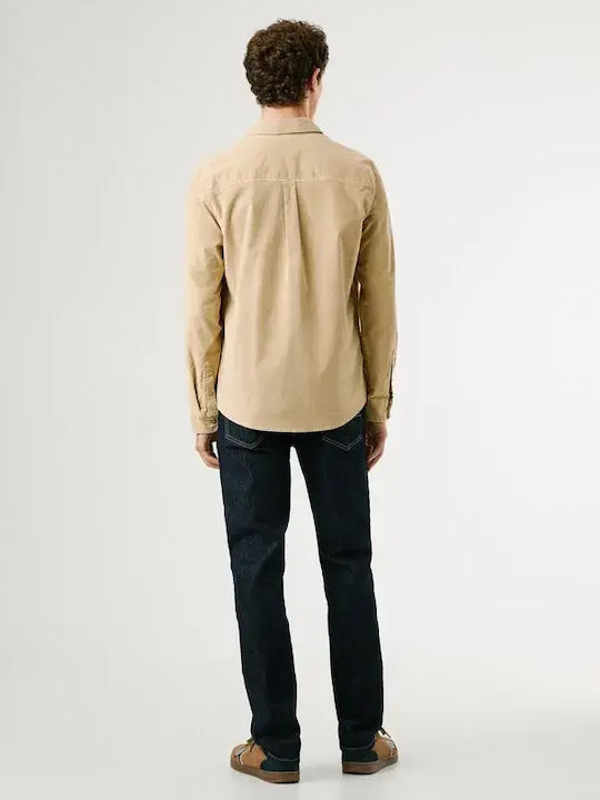 Clayton Langärmeliges Zeichenfolge Overshirt in Normale Passform Beige