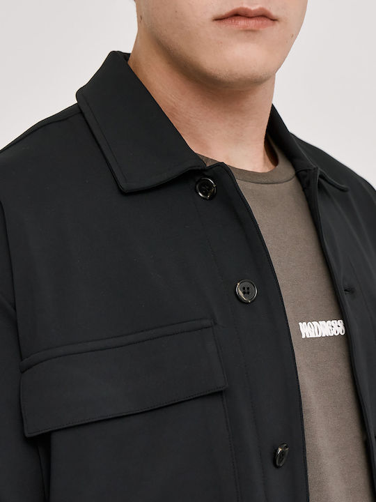 Μακρυμάνικο Overshirt σε Φαρδιά Γραμμή Μαύρο