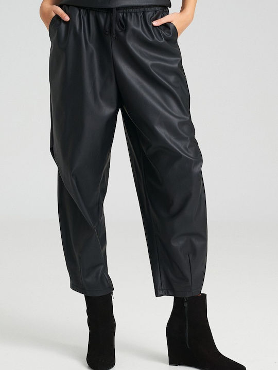 Pants Damen Hoch tailliert Stoff Capri Hose mit Gummizug Black