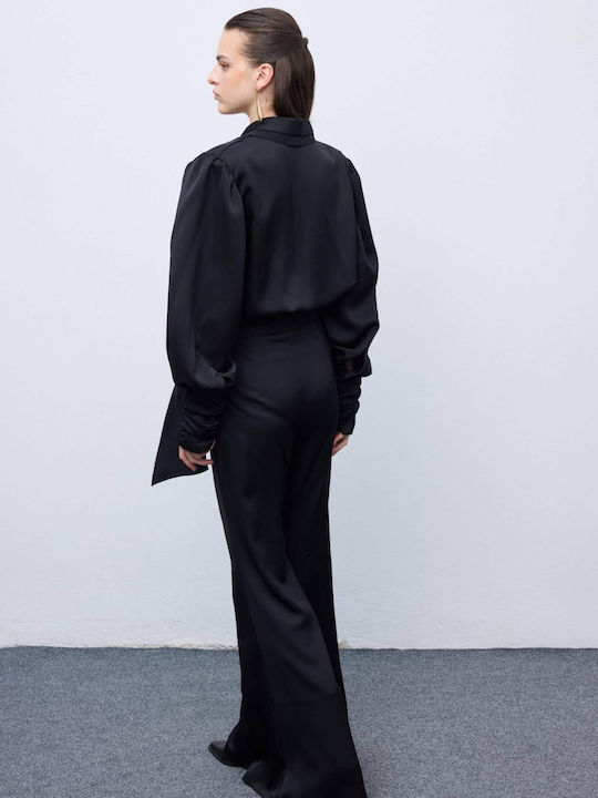 Women's High-waisted Fabric Trousers in Wide Line Black