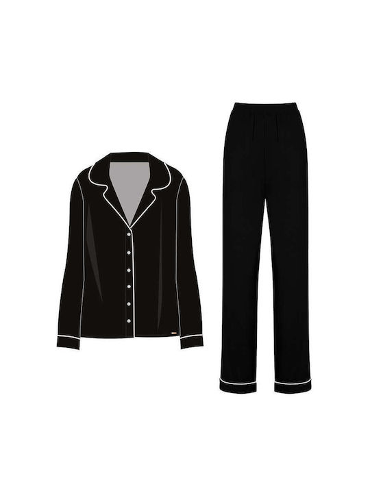 Dorina Winter Damen Pyjama-Set Schwarz
