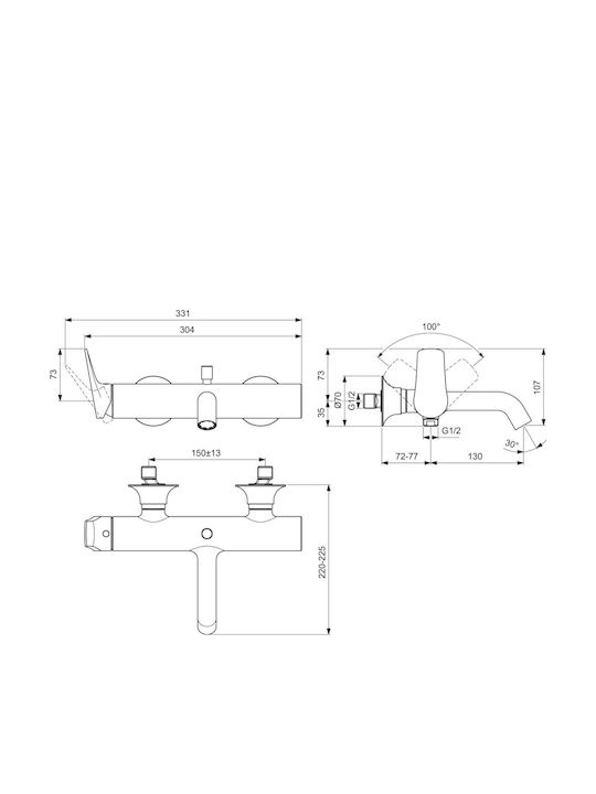 Ideal Standard La Dolce Vita Αναμεικτική Μπαταρία Μπανιέρας Γκρι