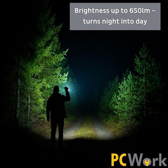 Pcwork Rechargeable Flashlight LED IPX4 with Maximum Brightness 650lm