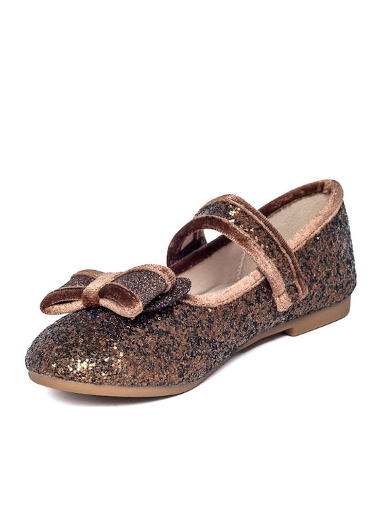 Kids Ballerinas with Hoop & Loop Closure Brown
