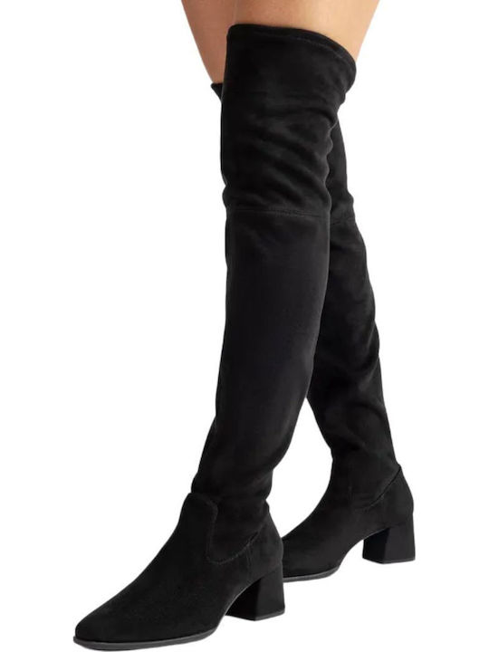 Leder Damenstiefel Über dem Knie Schwarz